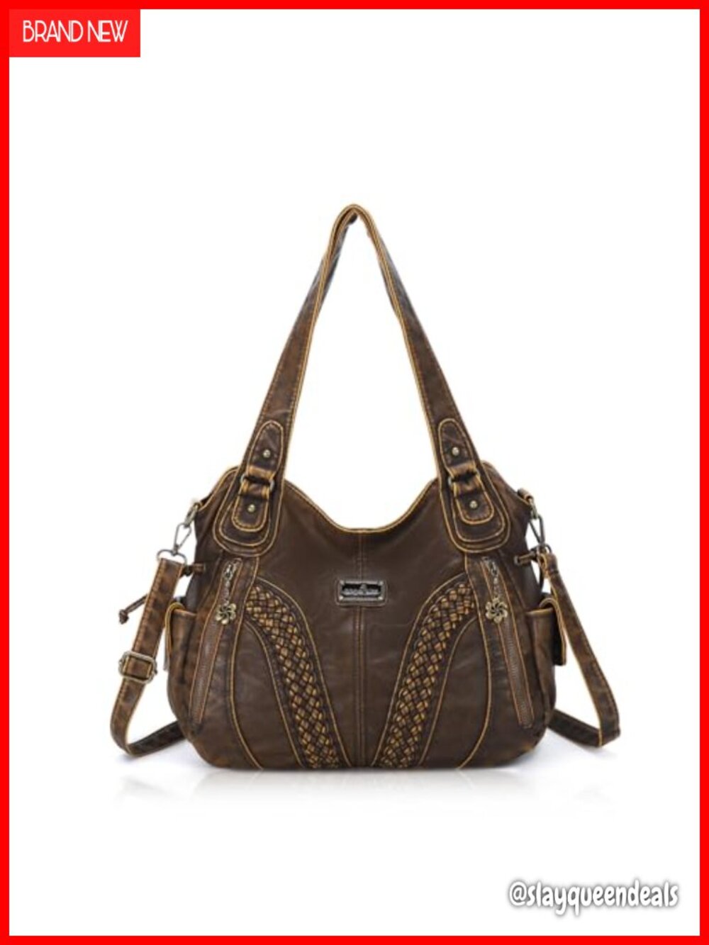 Washed PU Leather Hobo Tote Handbag